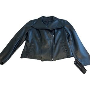 NWT! Jones New York Black Super Soft Leather Zipper Jacket, Ladies Large
